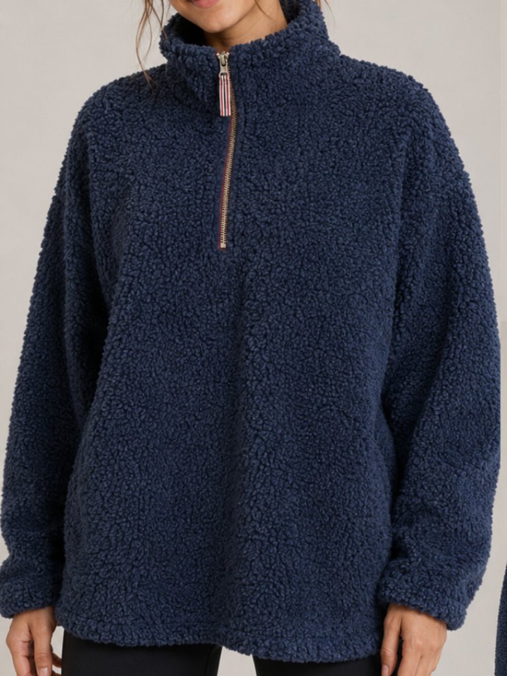 Be Boundless Sherpa Fleece Pullover Women’s Large Navy Burgundy 1/4 Zip